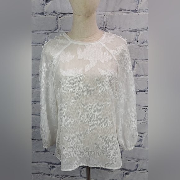 Karen Millen Women's Blouse Vintage Y2K Pure White Floral Buttoned Sleeves 8 US - Picture 2 of 14